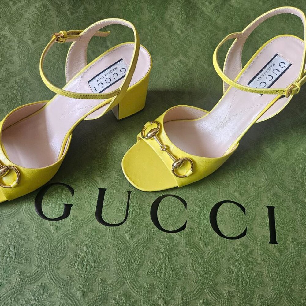 GUCCI Women's Mid-heel Sandal With Horsebit In Yellow size 37+ new - Picture 4 of 11